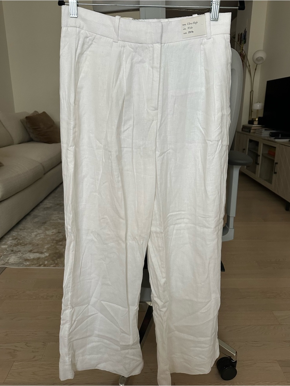 Abercrombie & Fitch White Wide-Leg Linen Pants